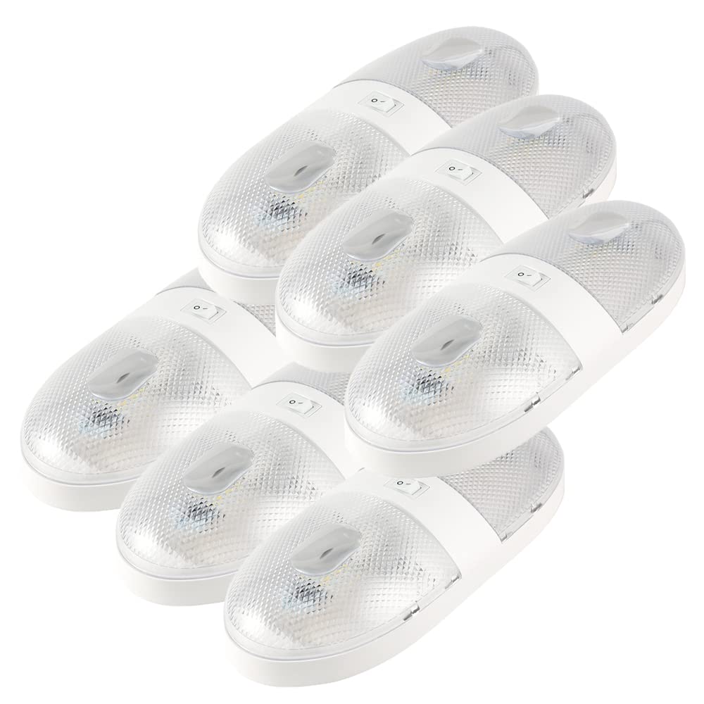 Lumitronics Rv 12V Double Led Ceiling Dome Light - On/Off Switch - Removable Lenses (6-Pack)