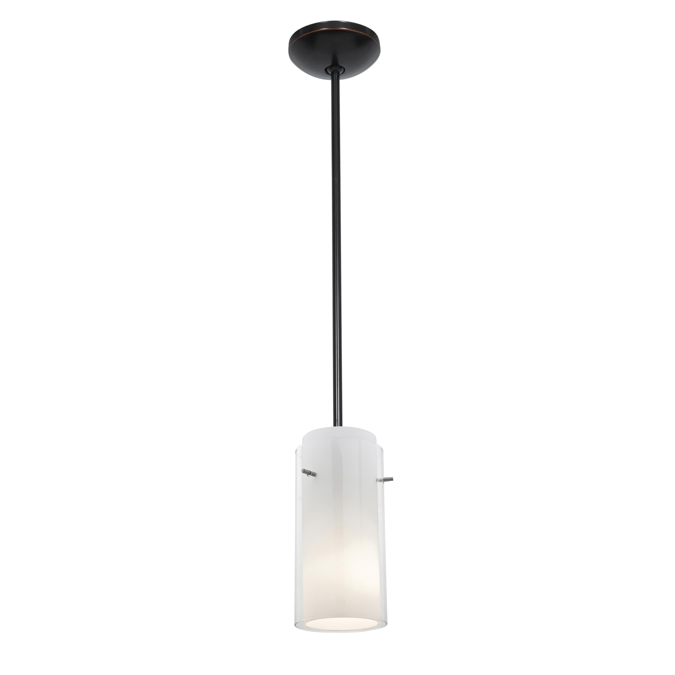Glass`n Glass Cylinder Pendant - Rods - Oil Rubbed Bronze Finish - Clear Opal Glass Shade