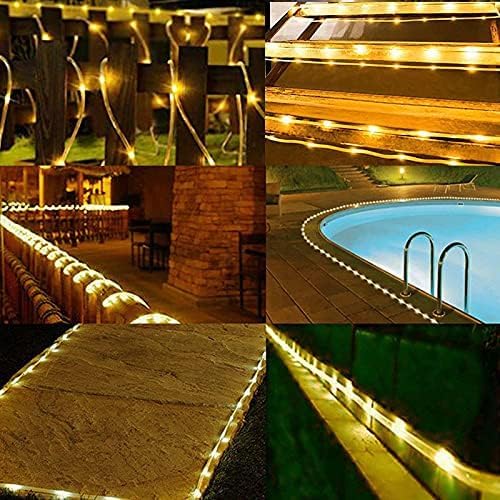 KUshopfast Solar Rope Lights - 1000LED Warm White, IP65 Waterproof, 8 Lighting Modes for Outdoor Garden Decor
