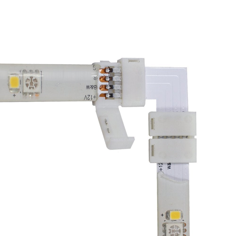 Torchstar 10Mm L-Shape 4-Conductor Quick Splitter Right Angle Corner Connector For 5050 Rgb Led Strip Lights, Strip To Strip,Pac
