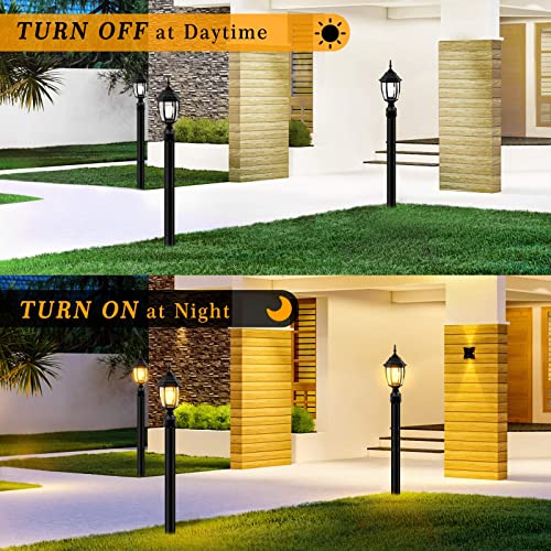 Partphoner Hardwired 120V Dusk To Dawn Outdoor Post Light, Waterproof Aluminum, Black Mini