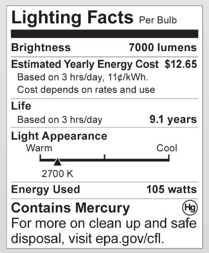 Satco S7375 Hi-Pro Spiral CFL Light Bulb 105W (400W Equivalent) 7000 Lumens Soft White 2700K Medium Base 120V