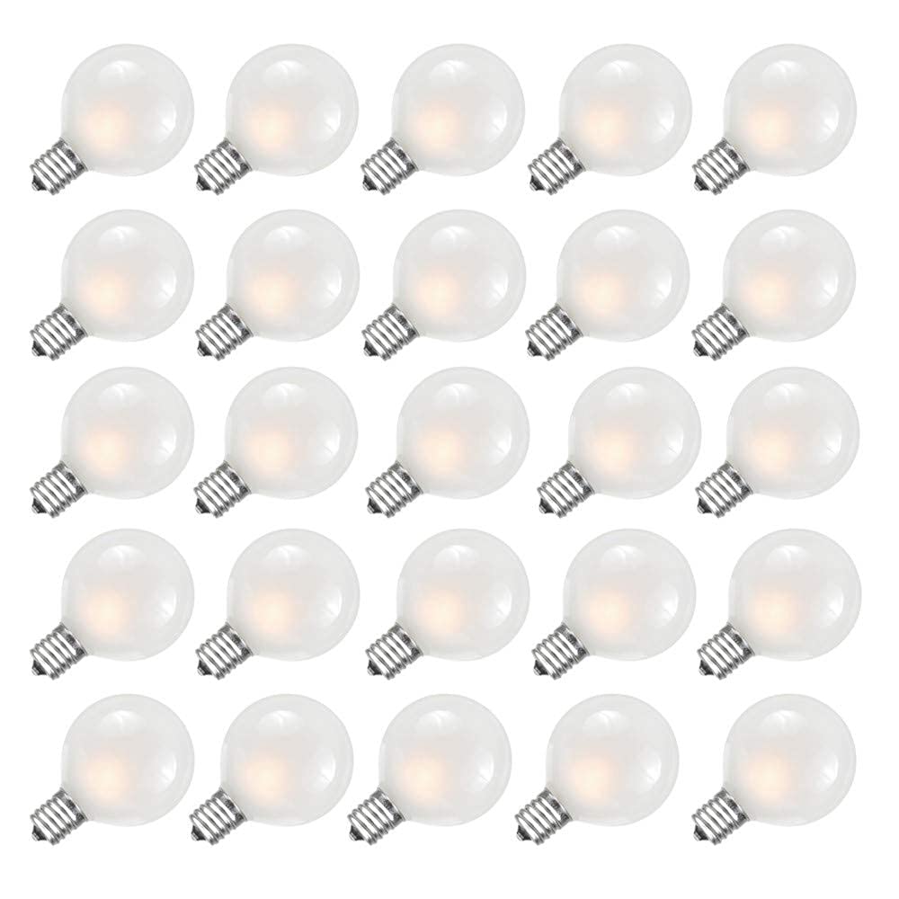 GOOTHY G40 Frosted White Light Bulbs, 5W Candelabra Base, 25 Count, Glass, Outdoor Patio String Lights