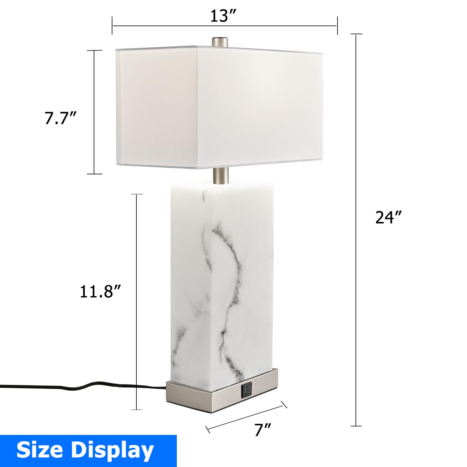 Momyofdy 24&quot; Silver Table Lamp Set Of 2, Usb Ports, 3-Way Dimmable, Faux Silk