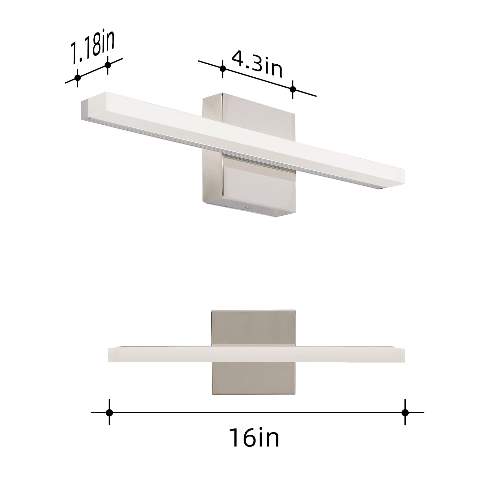 Kinyota Modern Led Vanity Lights For Bathroom 1 Pack 16In 9W Daylight White Chrome Bathroom Light Fixtures Bathroom Lights Over Mirror Vanity Lighting Fixtures Bathroom Vanity Light