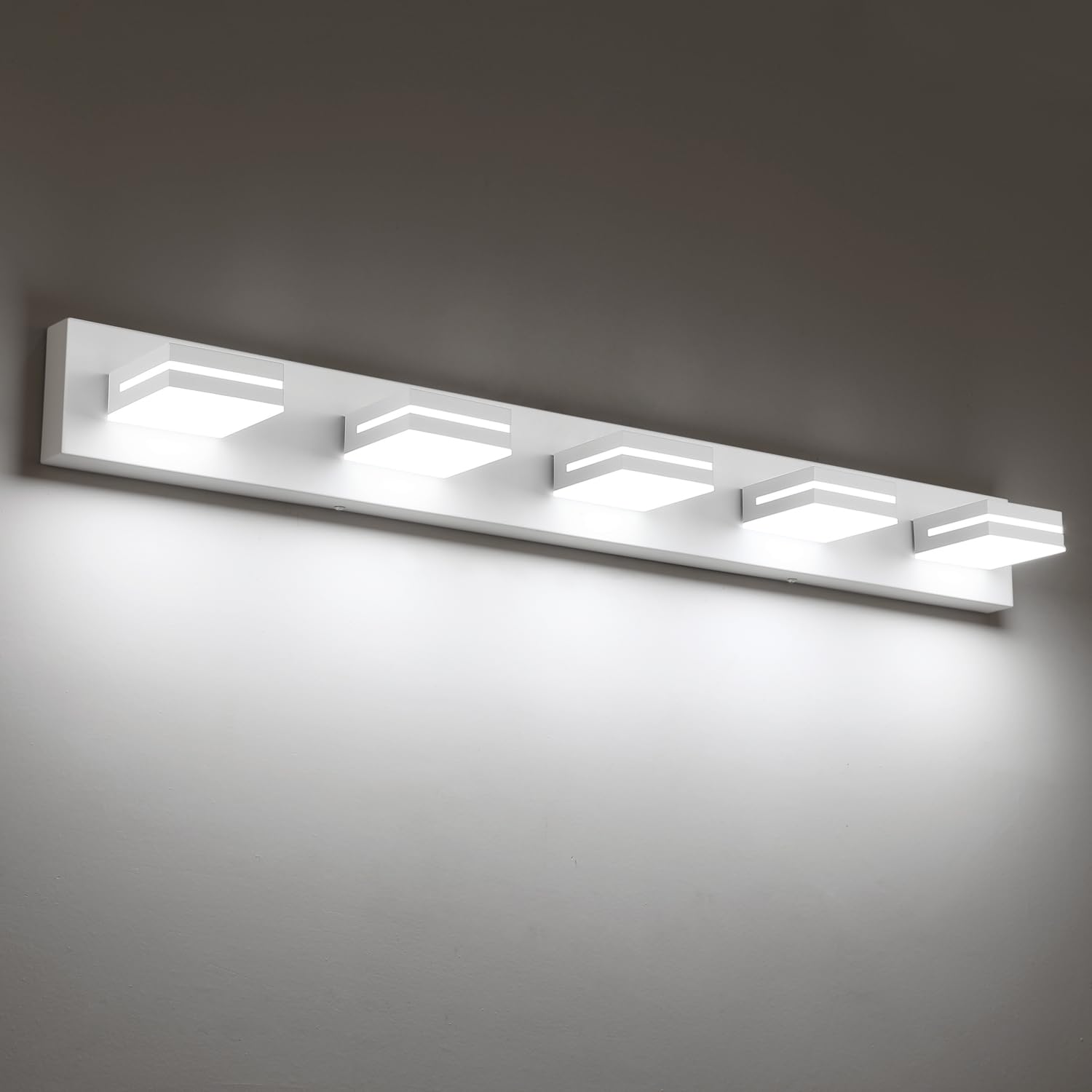 SineRise 5-Light LED Bathroom Vanity Light Fixture, 40-Inch, Matte White Acrylic, Model 7ade2610-0dec-4c68-98e2-52b