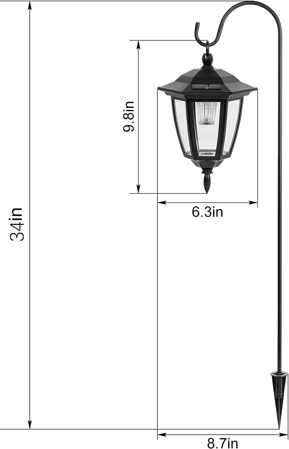 Viewsun Hanging Solar Lights - 34 Inch Shepherd Hook, Waterproof Outdoor Lanterns, 6 Pack, White, Model VS-LT0001-6