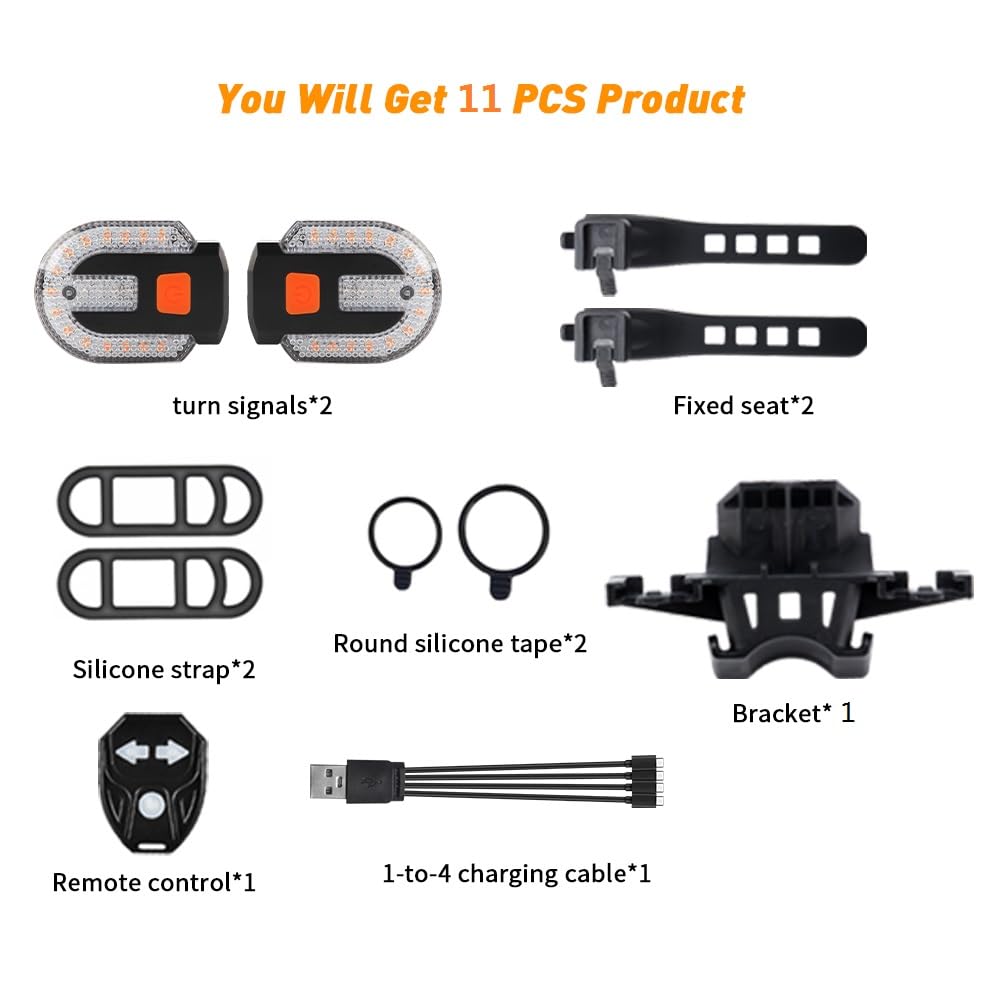 Teguangmei Bike Tail Light with Turn Signal, USB Rechargeable, Split Type, 2PC Yellow+Red