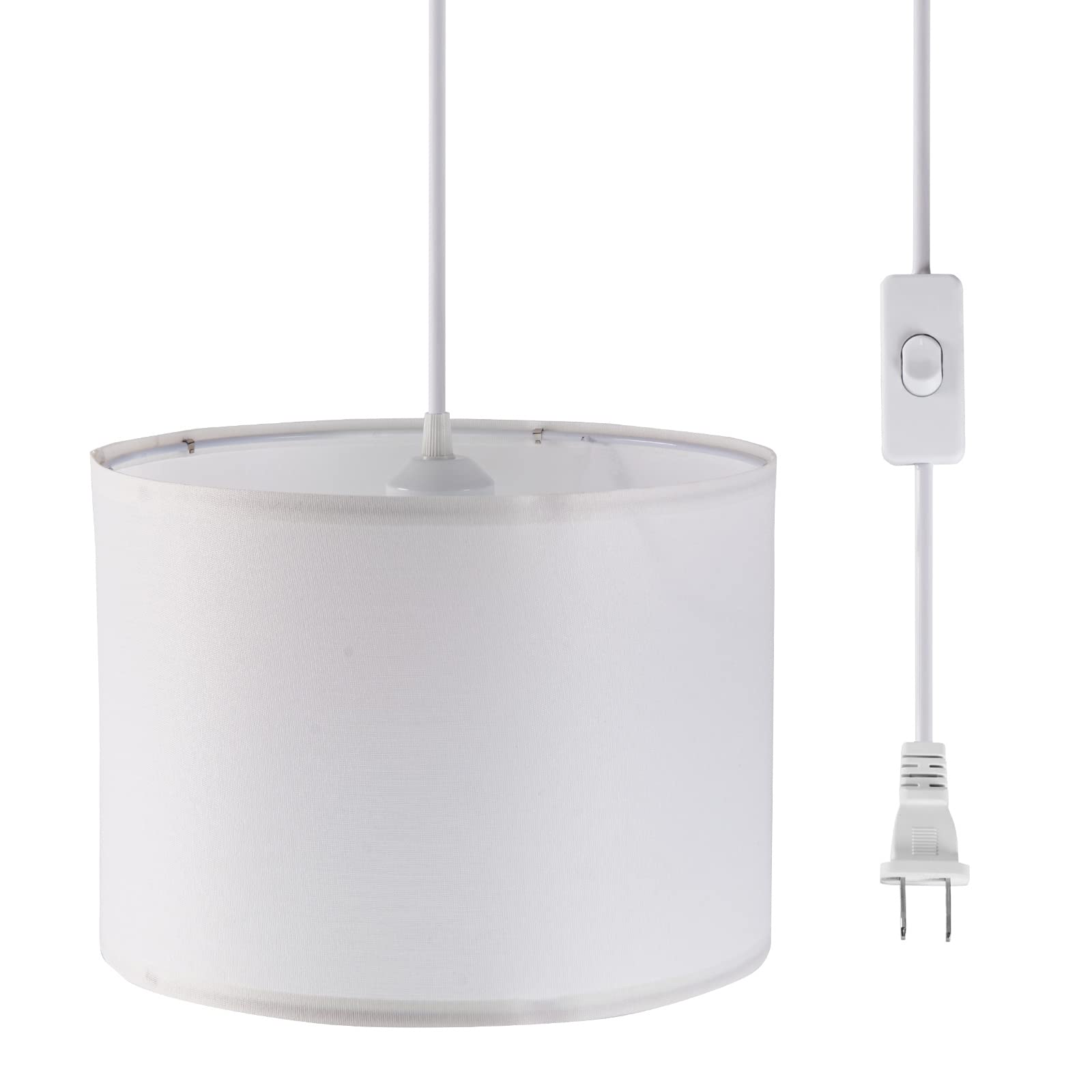 KUAUGST Plug in Pendant Light, 15 FT Hanging Lamp with Plug in Cord, On/Off Switch, Pendant Lighting with Fabric Shade, Hanging 