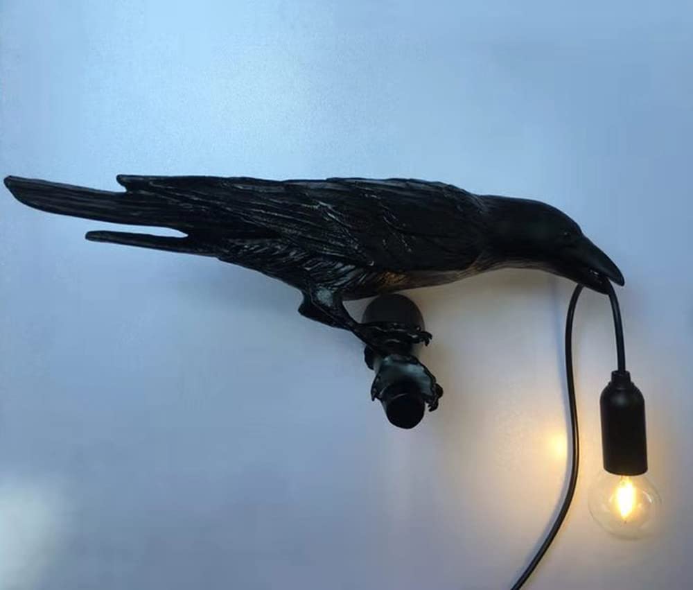 Nordiem Crow Wall Lamp, Unique Gothic Raven Birds Wall Sconce Light For Bedside Bedroom Living Room Farmhouse Decor (Left Black Wall Lamp)