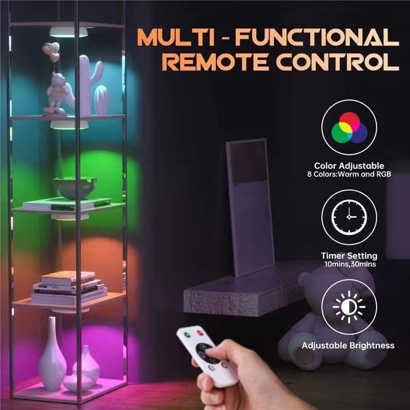 Wireless Motion Sensor Puck Lights, 8 Colors Changeable Rgb Led Closet Lights With Remote, Usb Rechargeable Battery Operated Puc