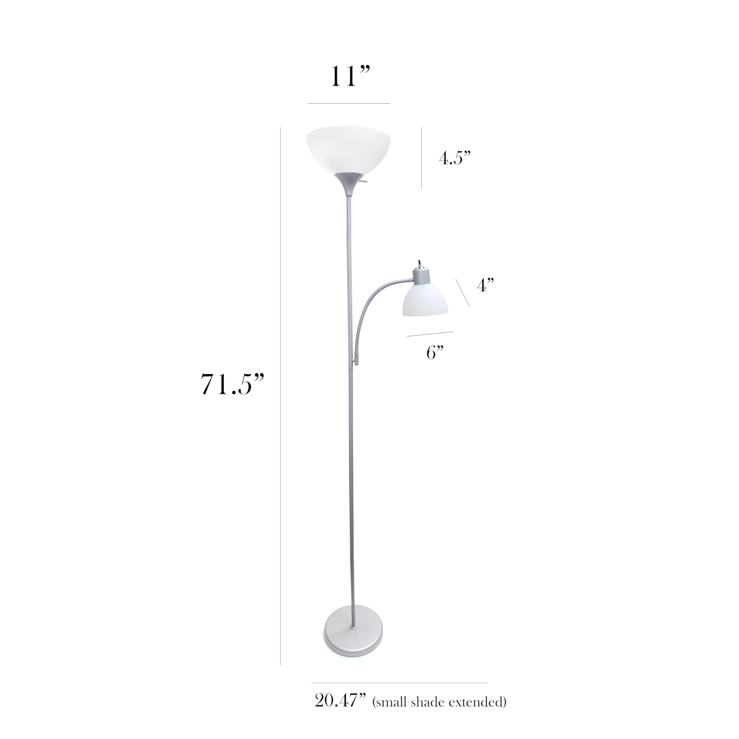 Simple Designs Lf2000-Slv Mother-Daughter Floor Lamp With Reading Light, Silver