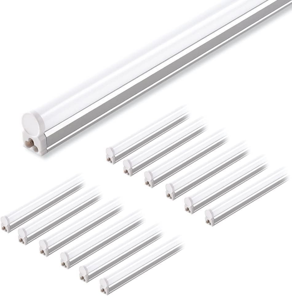 Barrina 12 Pack T5 LED Shop Light 4FT, 3000K Warm White, 2200lm, 20W, Utility Linkable Ceiling and Under Cabinet Light Fixtures,