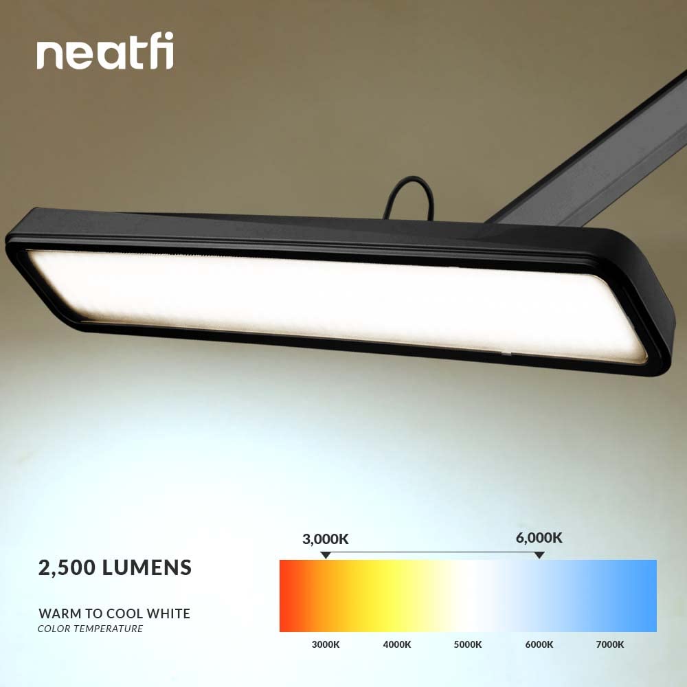Neatfi LED Task Lamp, 2500 Lumens, Dimmable, 3 Light Modes, 3000-6000K, CCT, Black, Model 9505LED-