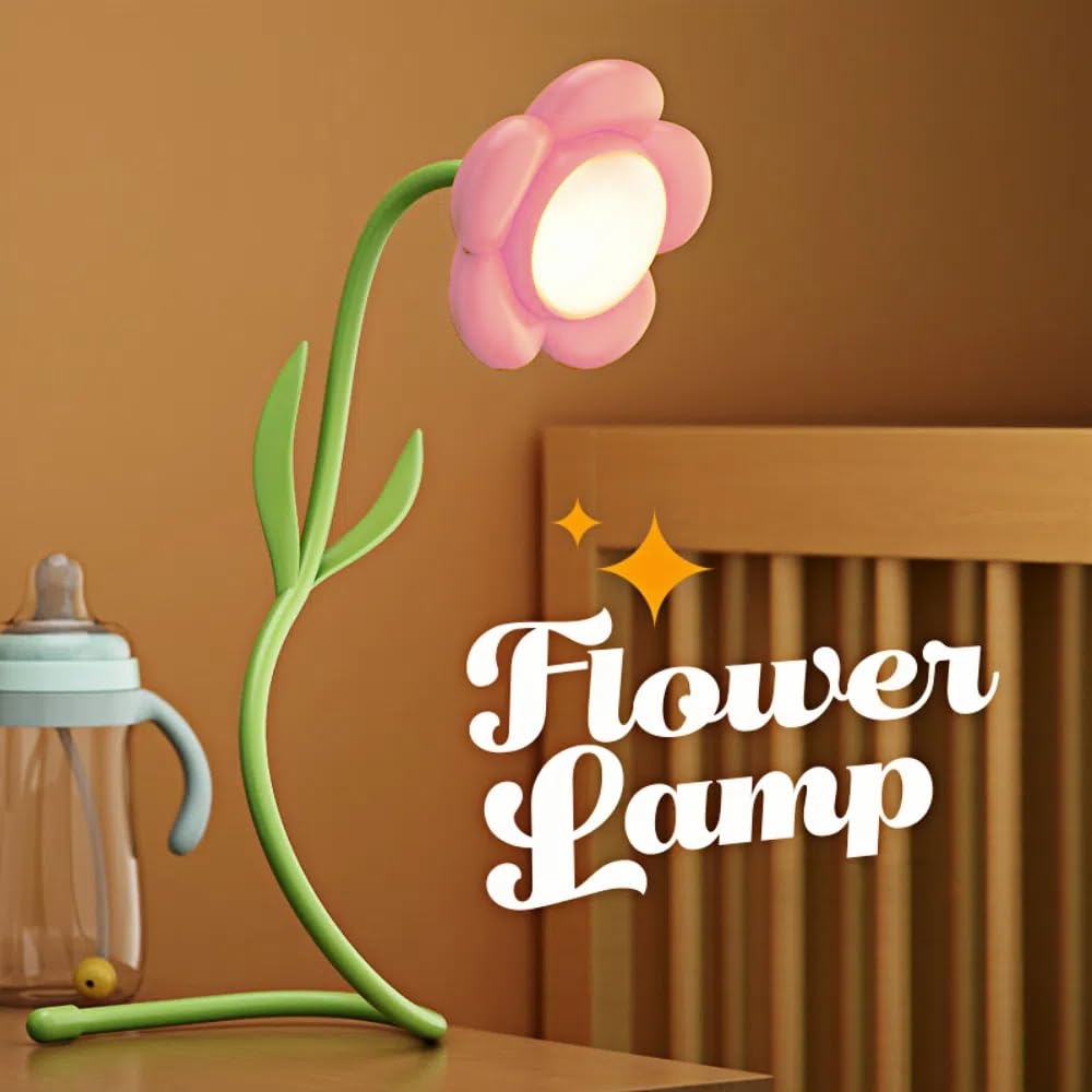 magical JD Sunflower Lamp Rechargeable LED Night Light, 3-Colour Dimming, Pink, Model GL371A-1