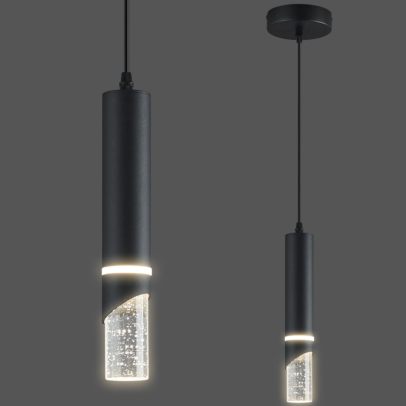 LIANGMH Modern Dimmable Led Pendant Lights Kitchen Island  Ideal for Living Room  Bedroom Sink 6w LED Crystal Energy-Saving Hanging Lamp for Cozy Lighting (Black 1-Pack)