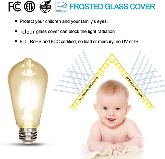NOTOC LED Edison Bulb, Antique 40W, E26, Non-Dimmable, 450 Lumens, Daylight 4000K, Pack of 3, Glass