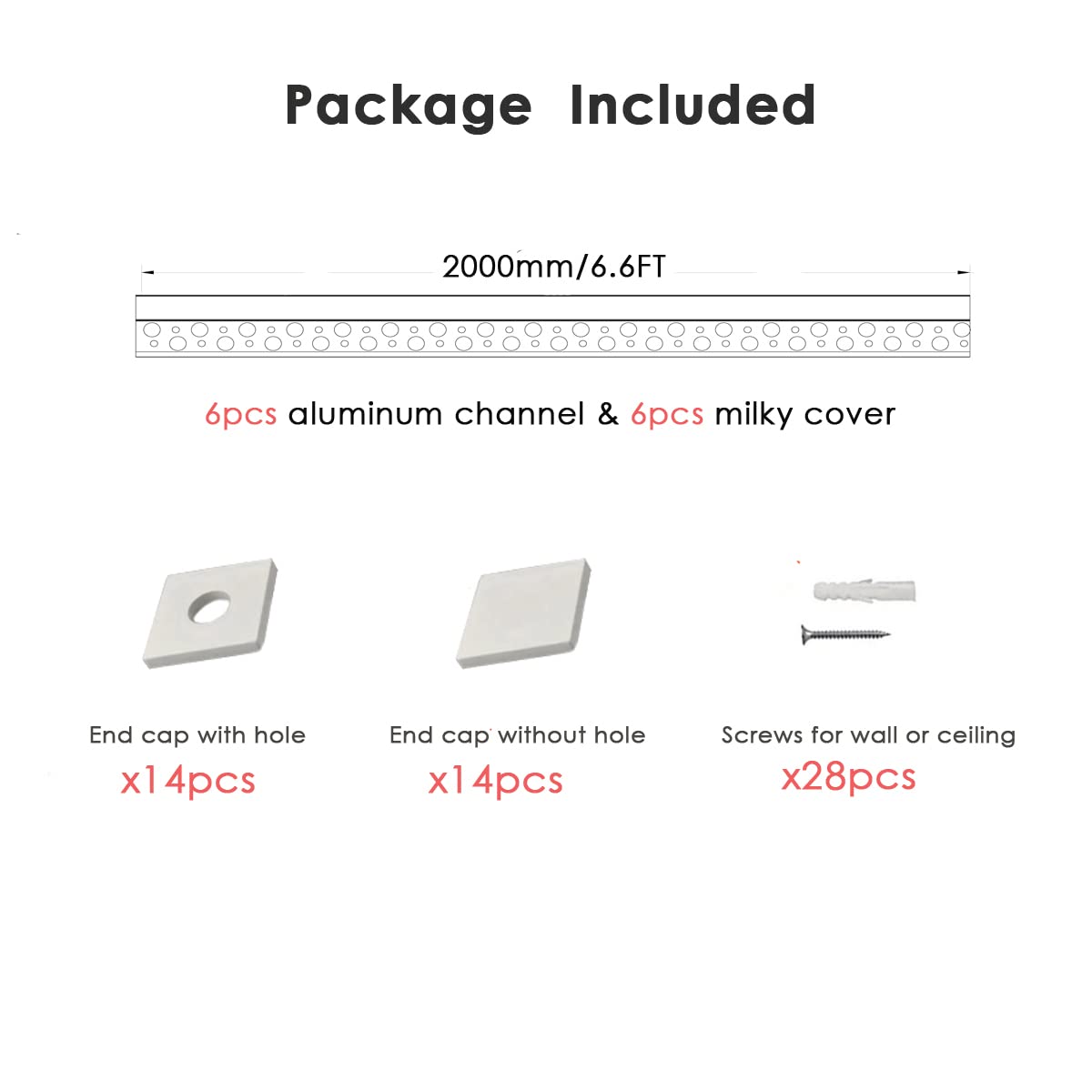 Besseto Plaster-in LED Channel 6 Pack, 6.6FT Aluminum Trimless with Milky Diffuser, Silver, Model BT-221113