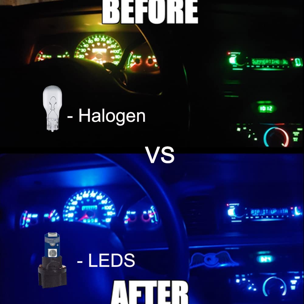 Blyilyb 10-Pack Blue T5 2721 37 74 Wedge Led Bulb Pc74 Twist Sockets Replacement Dash Dashboard Lights Instrument Panel Cluster