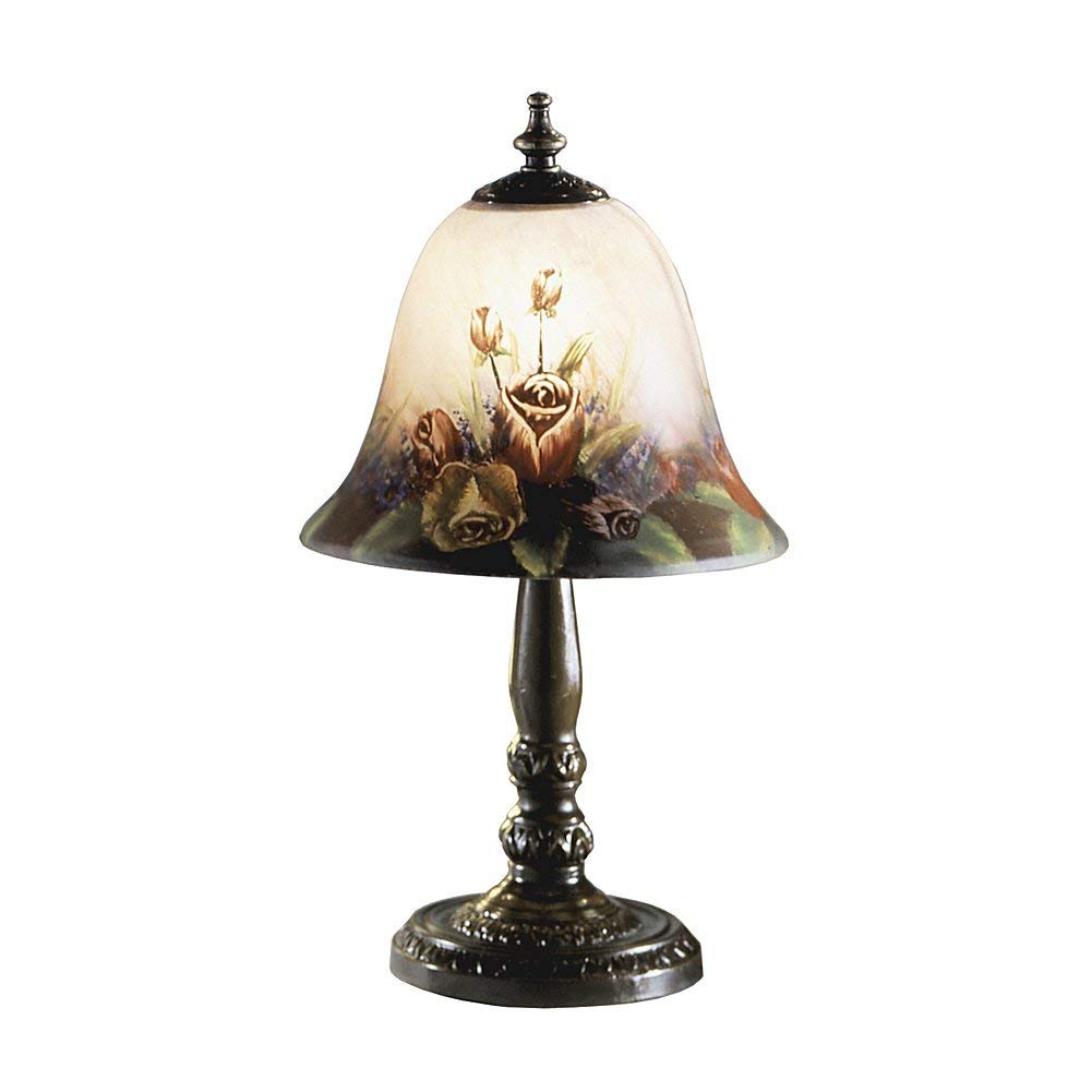 Dale Tiffany Rose Bell Accent Lamp, Multi-Colored, Glass, Model 10056/604, Size 15.00x7.25x7.25
