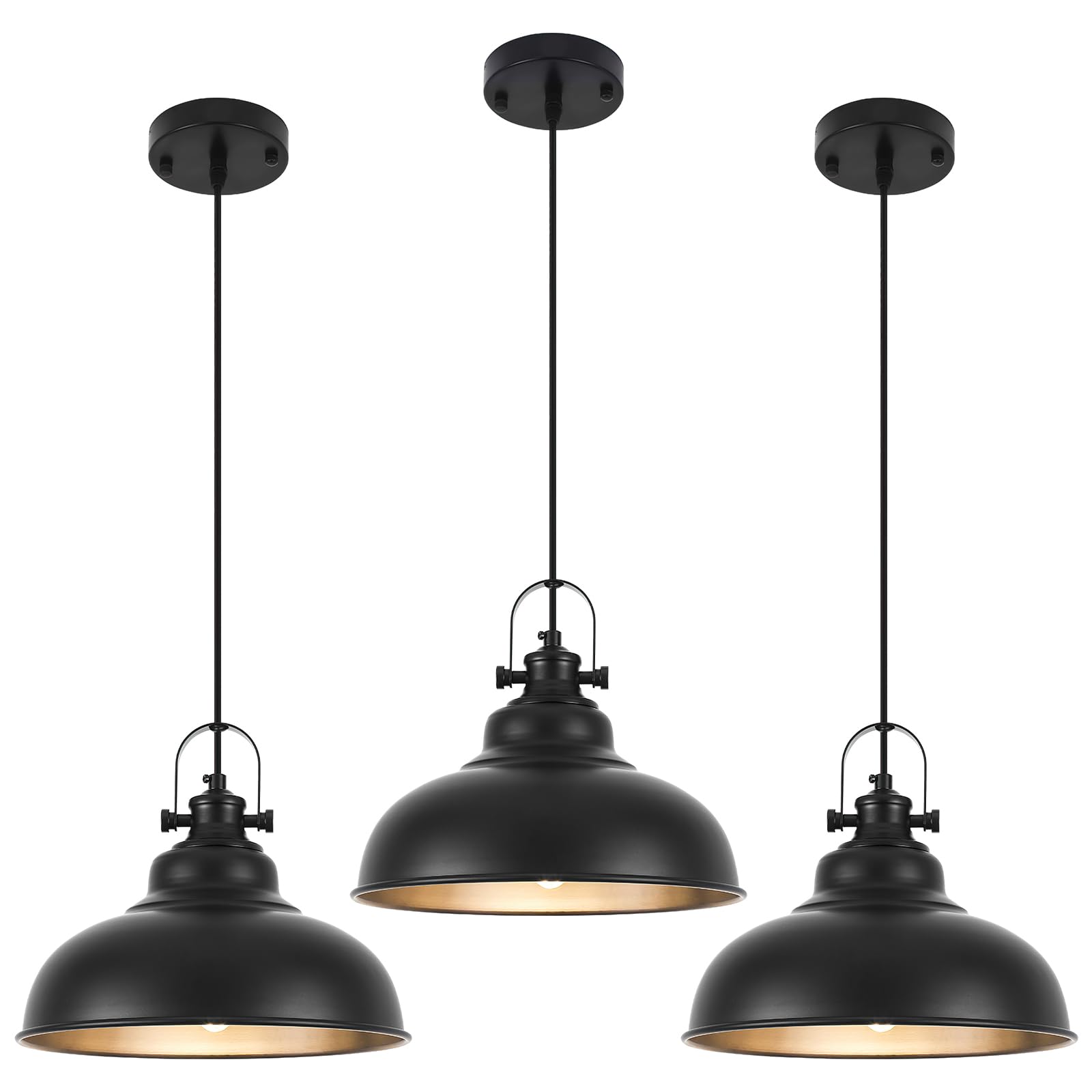GUIHUALOVE Black Pendant Lights Kitchen Island  11.4 Inch Dome Pendant Light  Farmhouse Pendant Light  Island Pendant Light for Kitchen Island  Dining Room  Living Room (3 Pack)