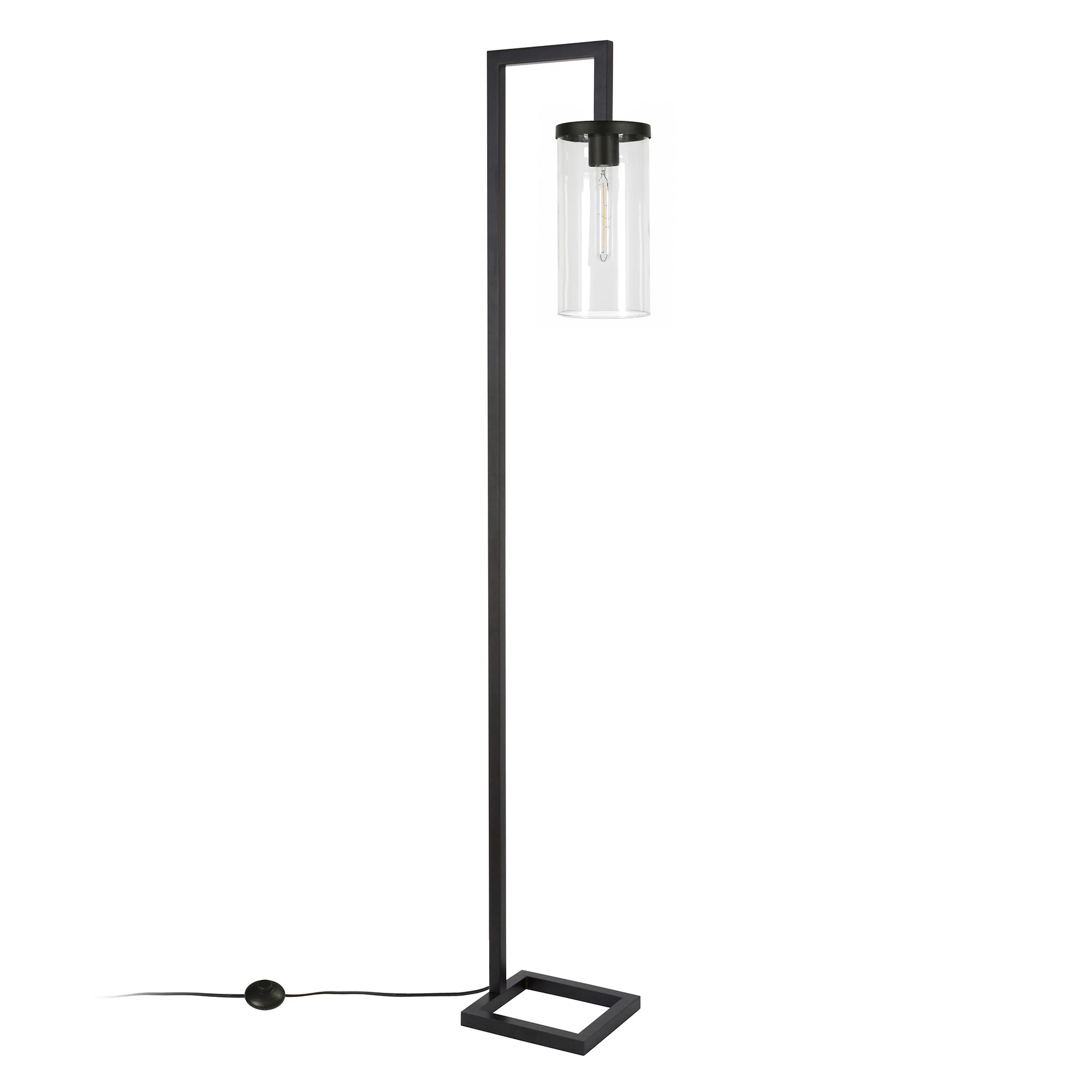 Henn&Hart 67.75'' Tall Floor Lamp With Glass Shade In Blackened Bronze/Clear, Floor Lamp For Home Office, Bedroom, Living Room
