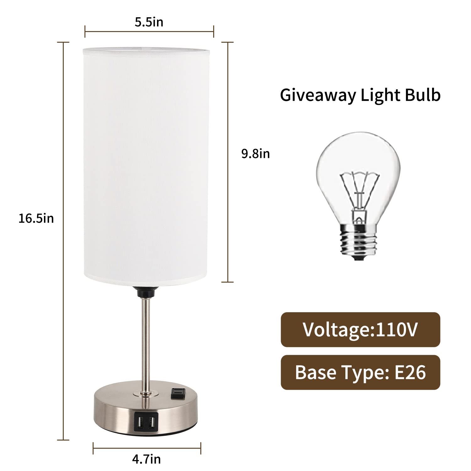 Woderdeng Touch Control Table Lamp - 3-Way Dimmable Bedside Lamps With Usb Port And Outlet,Nightstand Lamp For Bedroom Decor,Bru