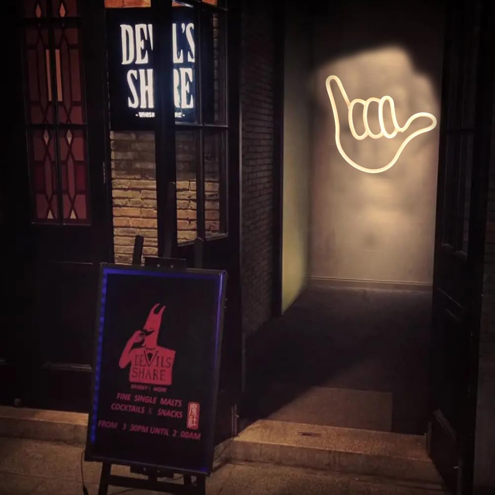 QiaoFei Hand Shape Neon Sign Light - White, USB/Battery Operated, Decorative Wall Art, Model QFLTGL2161004