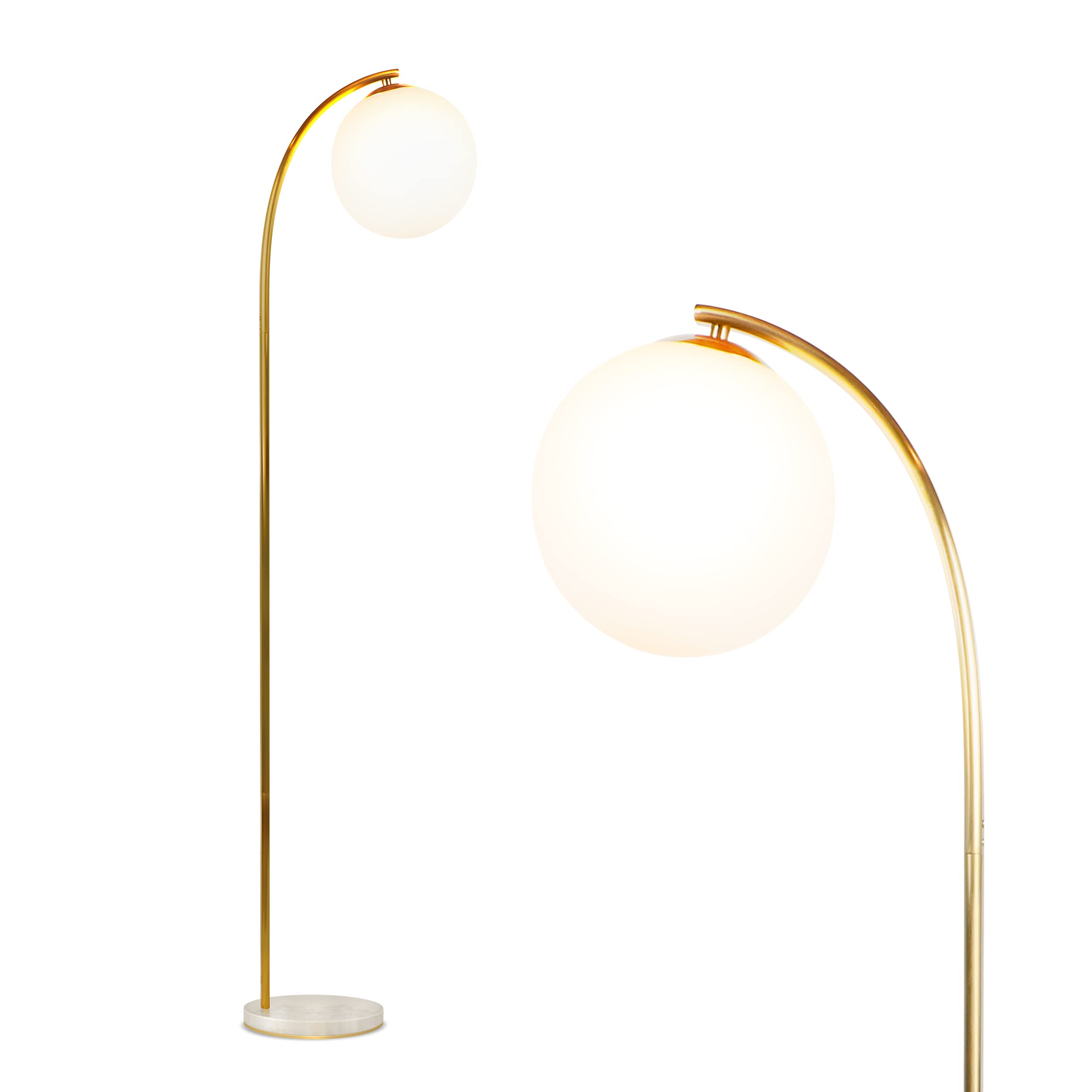 Brightech Luna Drop LED Floor Lamp, Frosted Glass Globe Arcing Living Room Lamp, Mid-Century Modern Standing Lamp for Living Roo