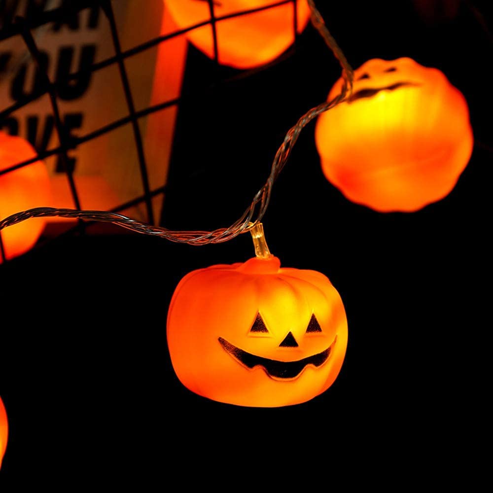 MILEXING LED Pumpkin String Lights, 20 Warm White Lights, 9.8ft, 2 Modes Steady/Flickering, Outdoor Holiday Decor, Model NG10