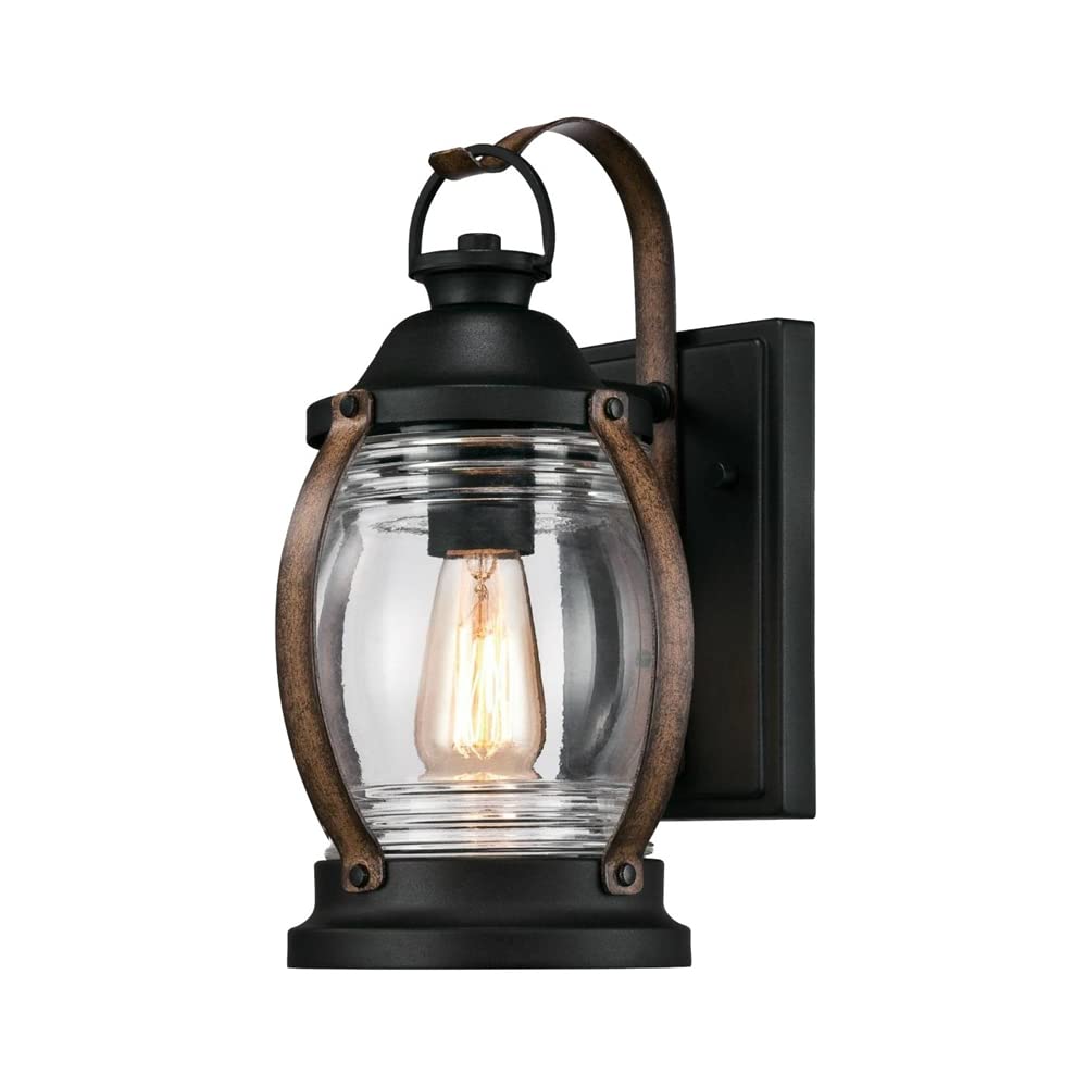 Westinghouse One-Light Outdoor Wall Fixture, Textured Black with Barnwood Finish, Model 6335100, Clear Glass