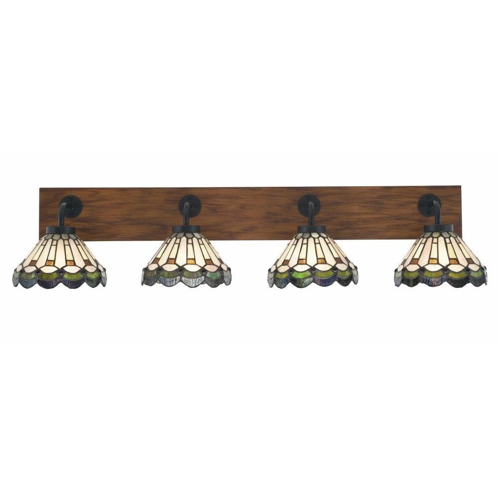 Toltec Lighting 1774-MBWG-9395 Oxbridge - 4 Light Bath Bar-8.5 Inches Tall and 37.75 Inches Length, Finish Color: Matte Black/Painted Wood-Look Metal, Glass Color: Cyprus Art