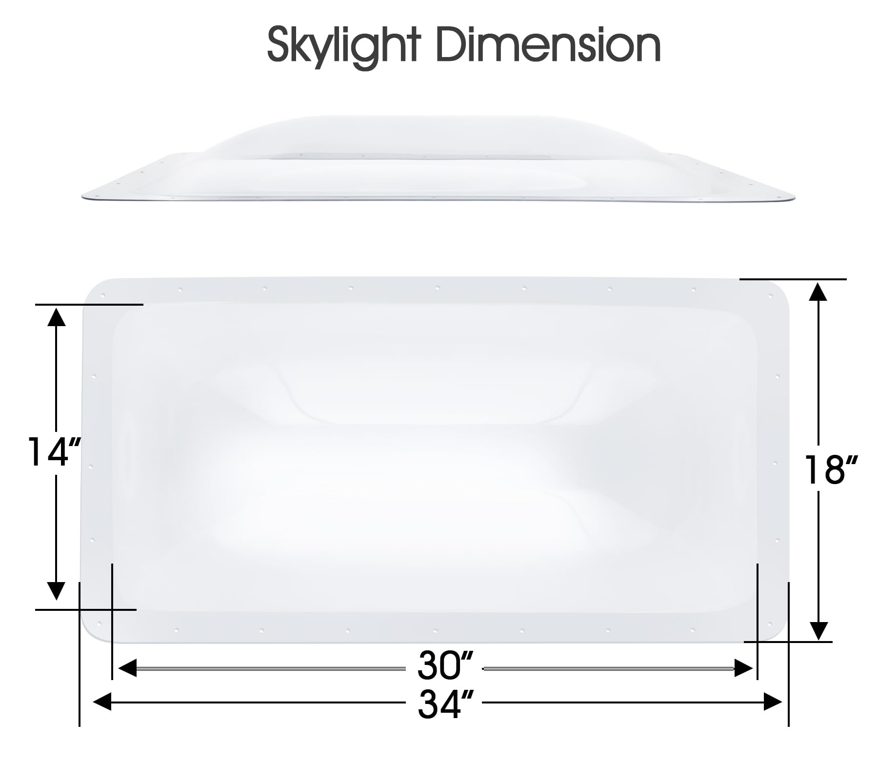 XMK RV Skylight Replacement Cover, 34"x18", Impact Resistant Polycarbonate, Clear, Model RV Skylight-015, Fits 14"x30" Openings