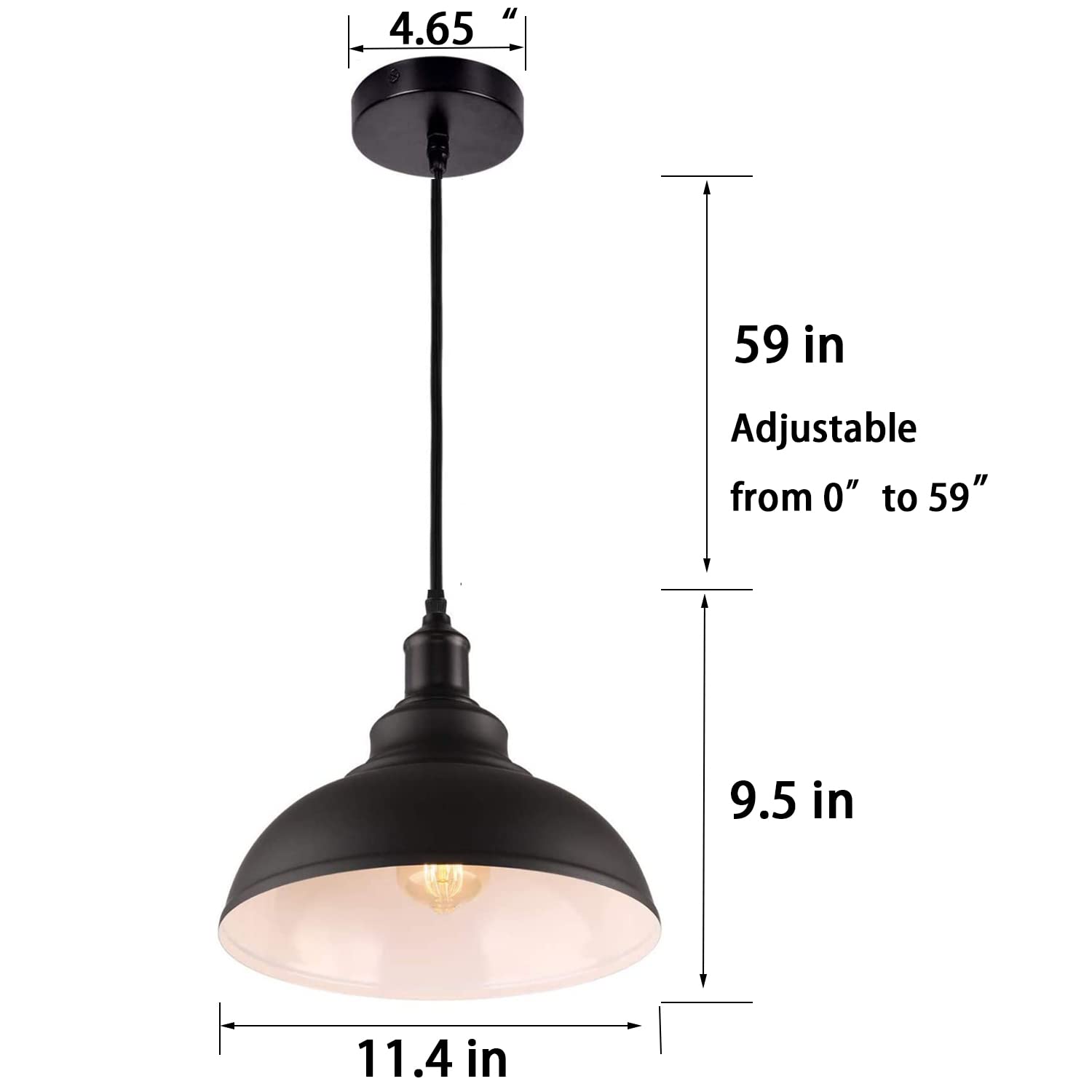 Black Dome Pendant Light Pendant Lights Fixtures Metal Hanging Ceiling Light Industrial Light Fixtures Farmhouse Pendant Light Industrial Light Fixture For Kitchen Island, Dining Room, Foyer (3 Pack)