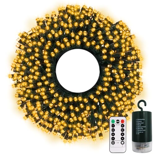200 LED 66ft Christmas String Lights Battery Operated, Battery Christmas Lights with Remote Timer Outdoor Fairy Lights for Wreath Party Xmas Trees Decor (Warm White)