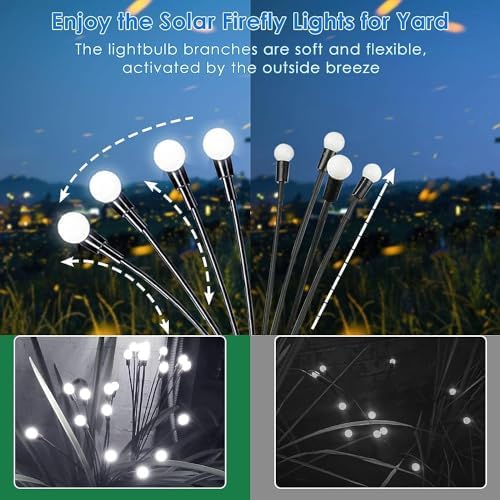 OZS Solar Garden Lights 8 Pack, 64 LED Waterproof Fairy Lights, Cool White, Swaying Light for Patio Pathway Decoration