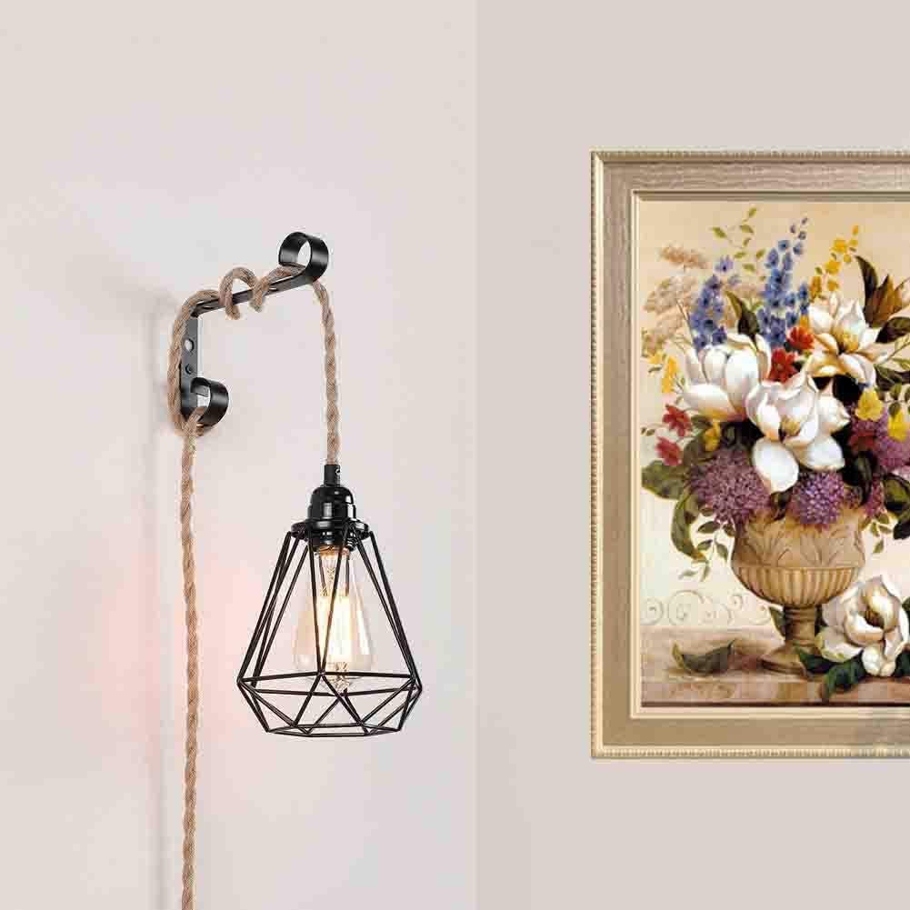 15Ft Pendant Light Cord Kit With Dimmer Switch, Twisted Hemp Rope Vintage Plug In Hanging Lighting, Industrial Lamp Socket Set E