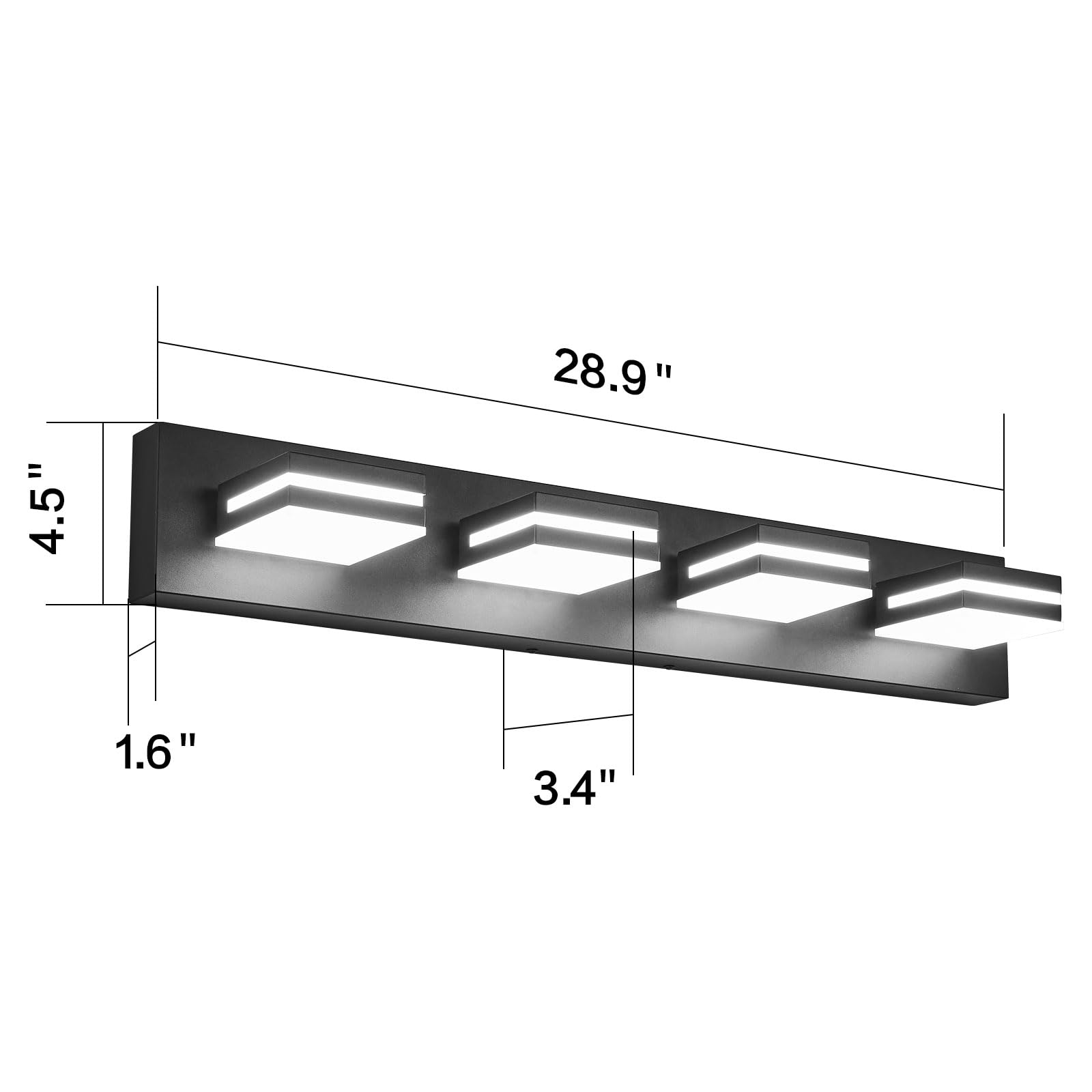 Likelgn 4-Light Bathroom Vanity Fixture, Modern LED, 29" Black, Rotatable Heads, 3CCT, Model LK-WL3310