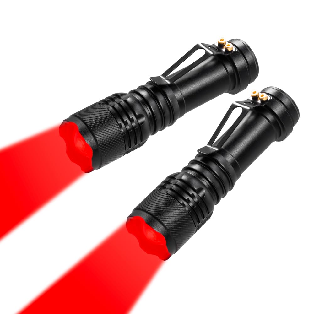 WAYLLSHINE 2 Pack Red Light Flashlight Single Mode Red LED Flashlight One Mode Zoomable Night Light Torch for Astronomy Aviation