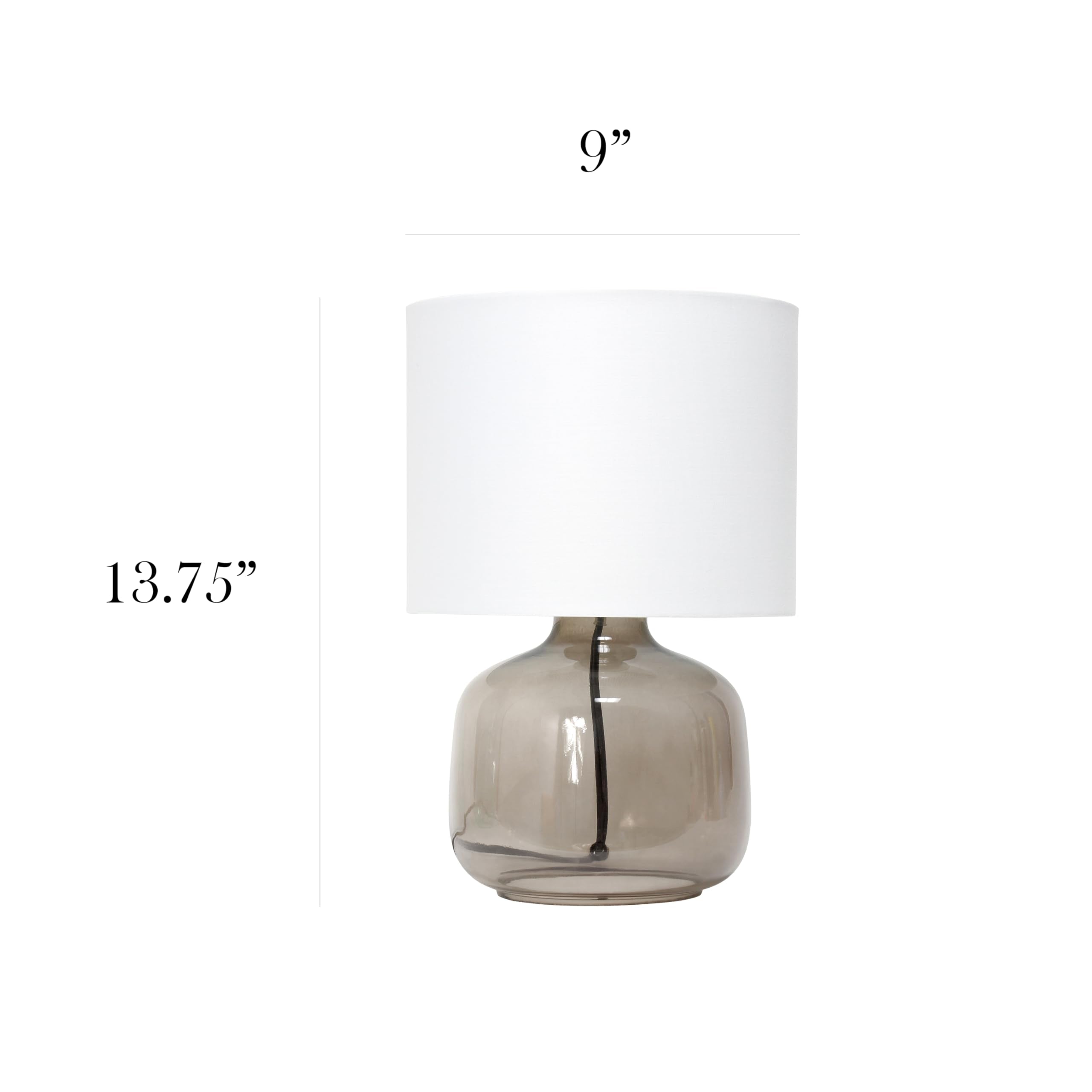 Simple Designs Lt1211-Smw 13.75'' Contemporary Glass Table Lamp, Smoke Gray With White Shade