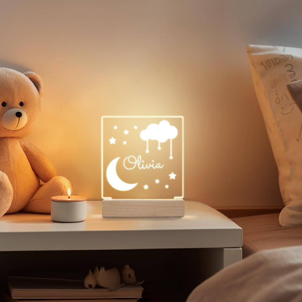 Personalized Night Light For Kids Girls Boys Customized Gifts For Baby Boy Bedroom Moon And Stars