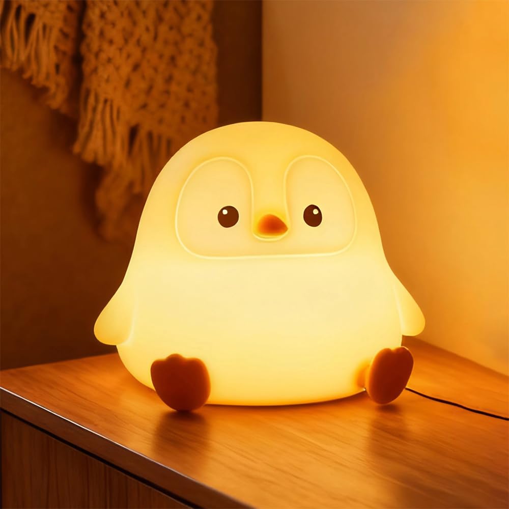 QonSaSiao Penguin Nursery Night Light,LED Squishy Silicone Lamp,2 Levels Dimmable Bedroom Nightlight for Kids,Touch Light,Dorm D