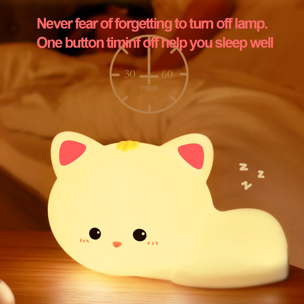 Myratts Led Cute Cat Night Light, 16 Colors Dimmable Nursery Kawaii Nightlight, Super Squishy Silicone USB Rechargeable Remote C