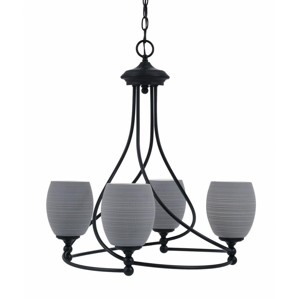 Toltec Lighting 904-MB-4022 Capri - 4 Light Uplight Chandelier-22.75 Inches Tall and 21.5 Inches Wide, Finish Color: Matte Black, Glass Color: Gray Matrix