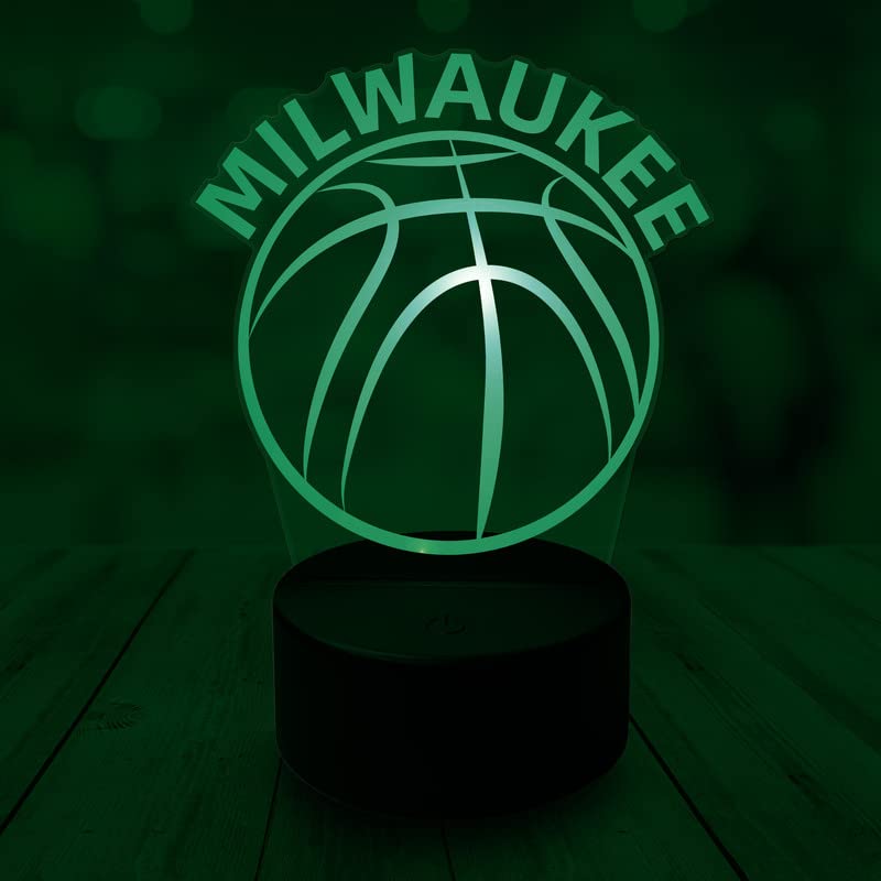 CLORURBANLIVE 3D Basketball Milwaukee Night Light 3D Illusion Lamp for Boys Gift 16 Changing Color Remote Control Kids Room Ball