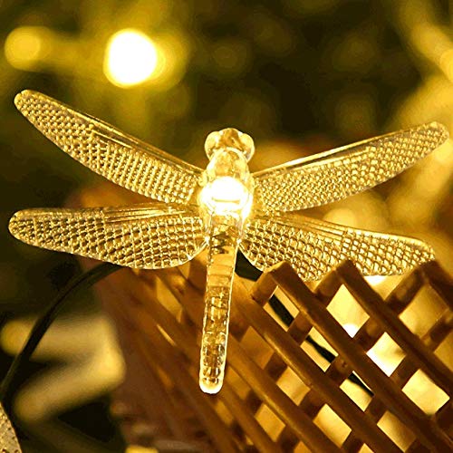 Solar Dragonfly String Light 30LED 21ft Garden Stake Lights Waterproof Outdoor Twinkle Fairy Lights with 8 Lighting Modes for Tr