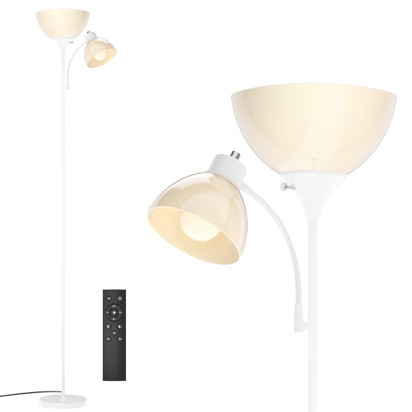 Gergo Led Floor Lamp, Super Bright 11W+7W 2100Lm Torchiere Floor Lamps For Living Room, Stepless Adjustable 3000K-6000K Temperat