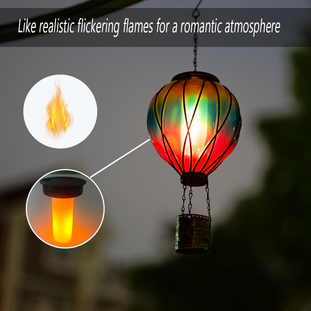 Giole Gradient Color Solar Hot Air Balloon Outdoor Lantern With Flickering Flame Hanging Outdoor Lantern Waterproof Decorative L