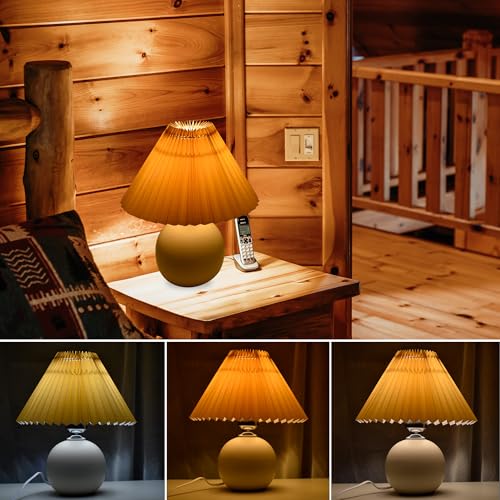 Korean Pleated Table Lamp Ins Diy Ceramic Table Lamps For Living Room Home Deco Cute Lamp With Tricolor Led Bulb Beside Lamp