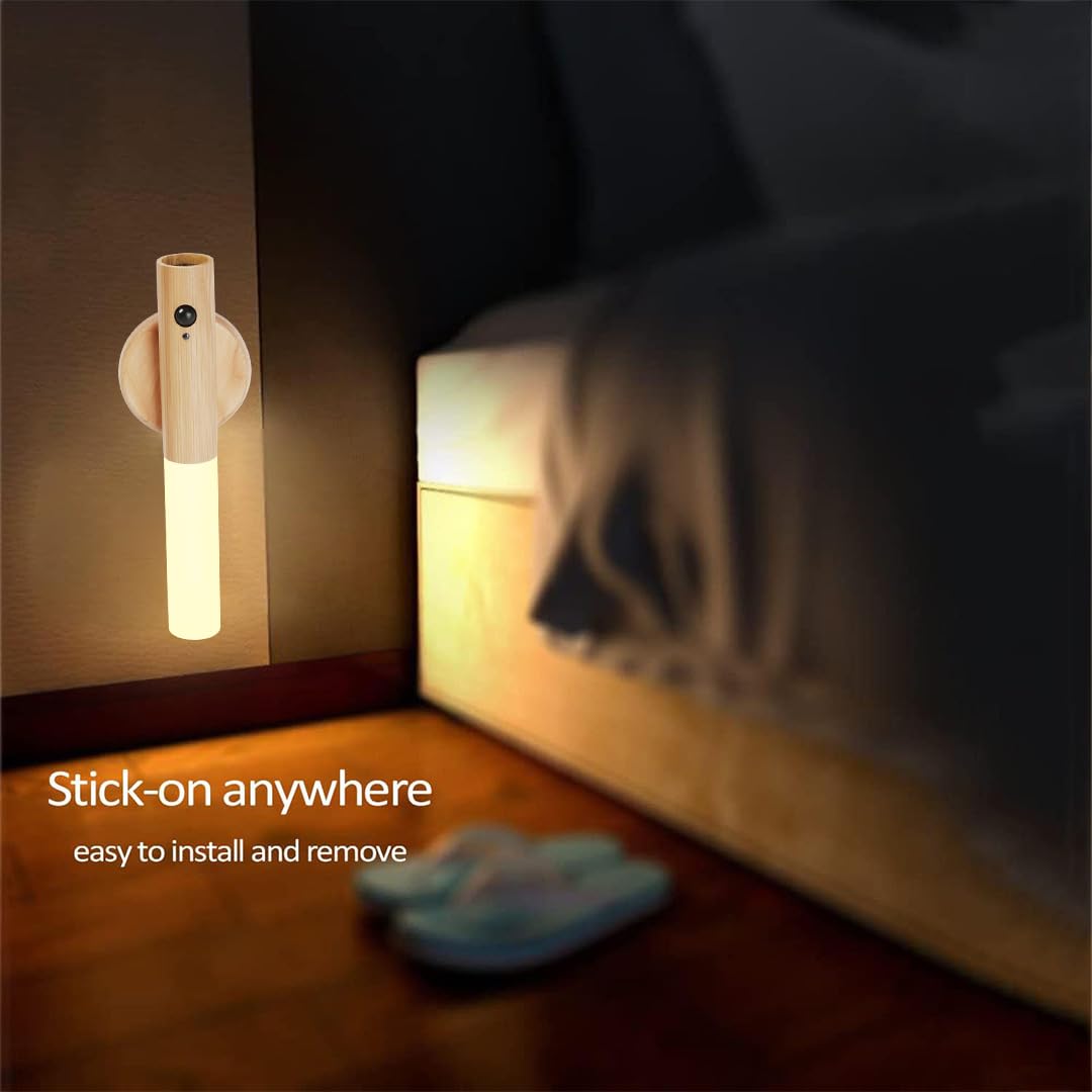 LANDGOO Ash Wood Nursery Night Light - Safe Motion Sensor, 2700K Warm Glow, Rechargeable & Portable for Baby Feeding, Model 240814010003